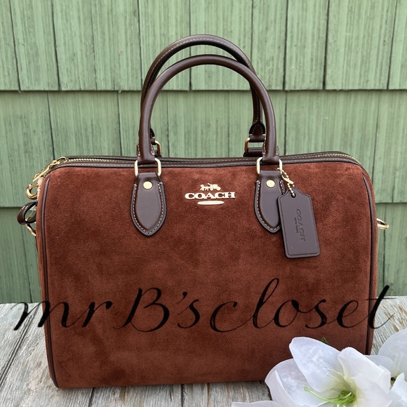Authentic Coach Rowan Large Satchel Bag In Suede Purse - Picture 1 of 8
